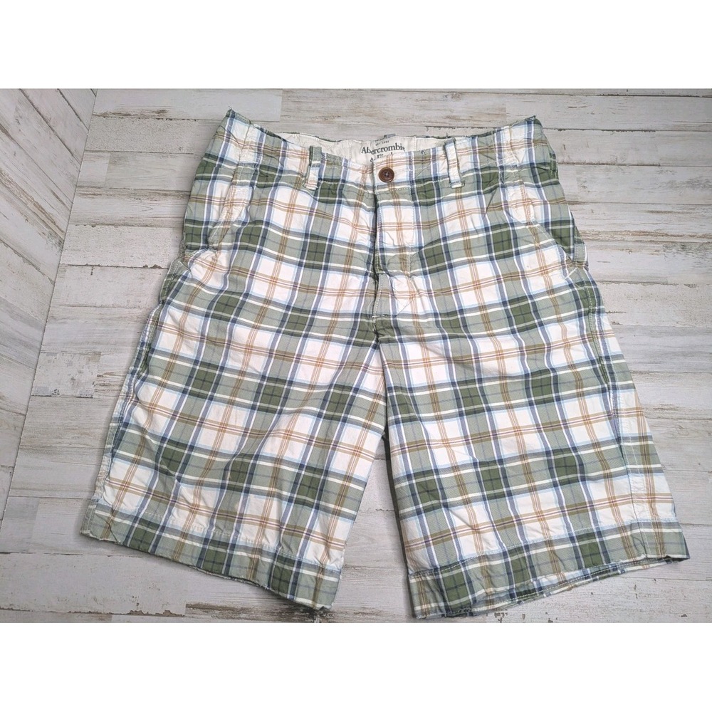 Abercrombie & Fitch Baggy New York Shorts Mens 32 Green Plaid Vintage Y2K 90s
